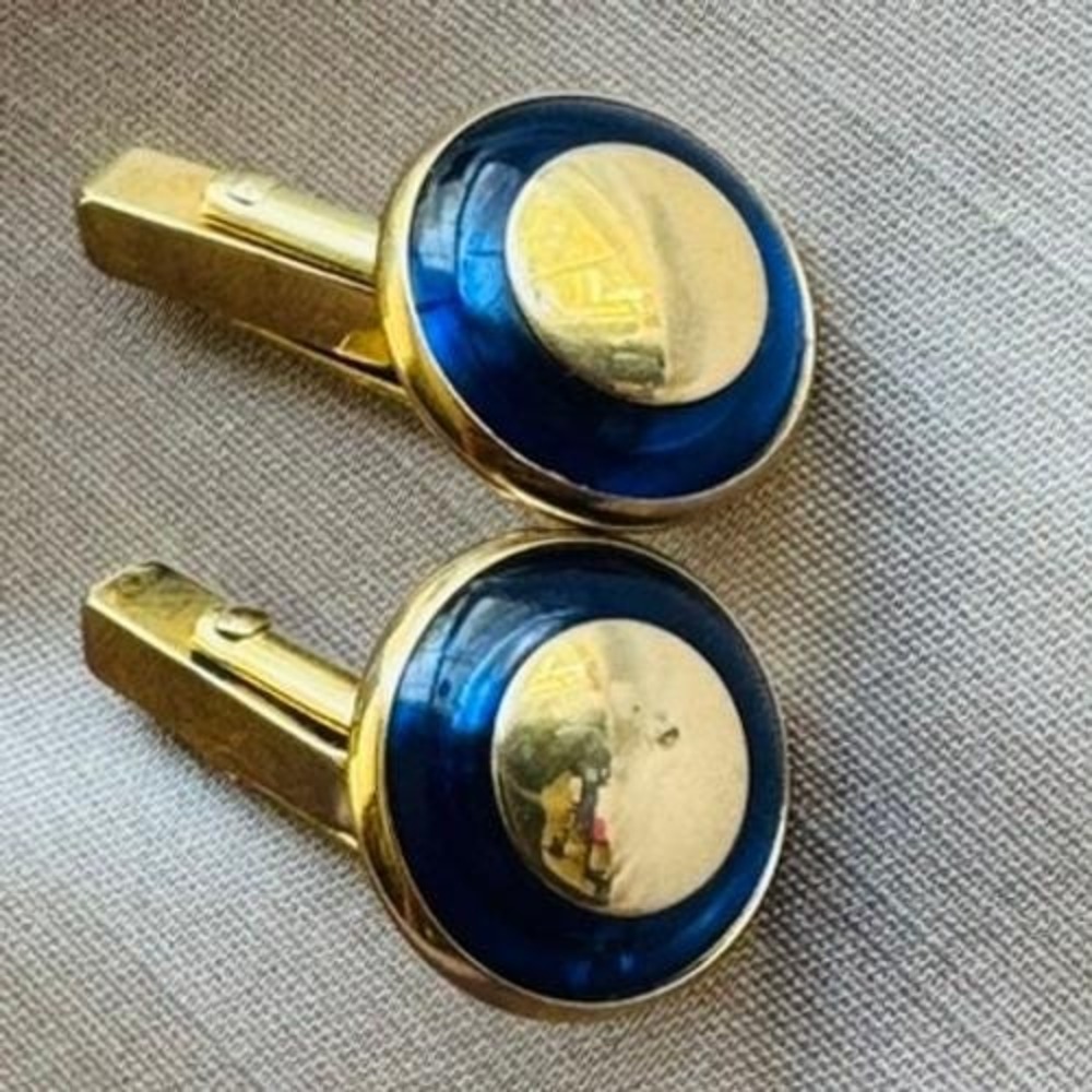 Vintage Swank Cufflinks Gold Tone with Blue Enamel Classic Father Dad Grandpa